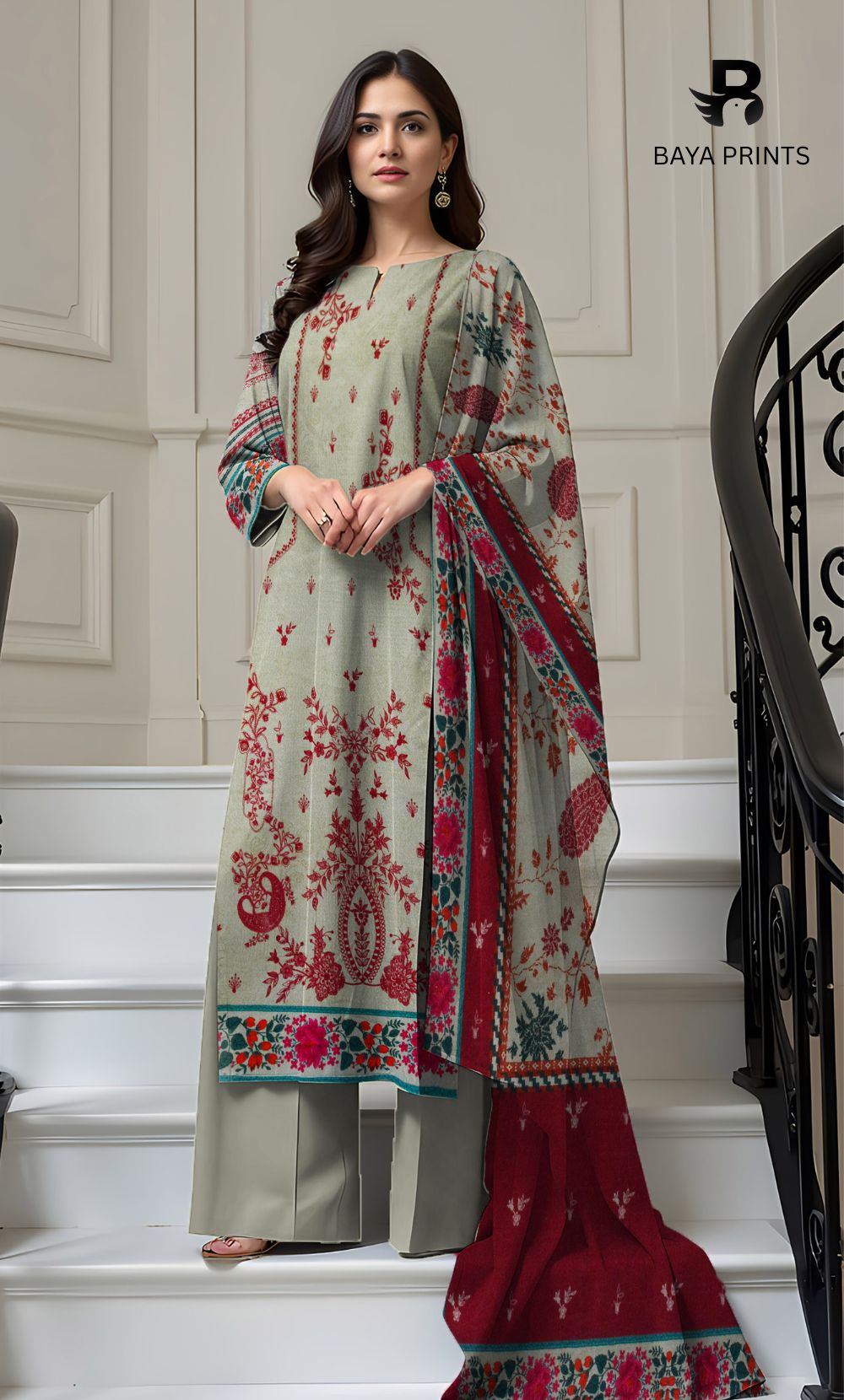 3 Piece Unstitched Karandi Suit BA-V5 005