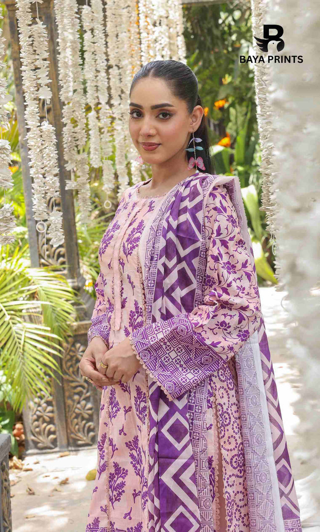 3 Piece Unstitched Printed Lawn Suit -BA-V28-12 Hover Image