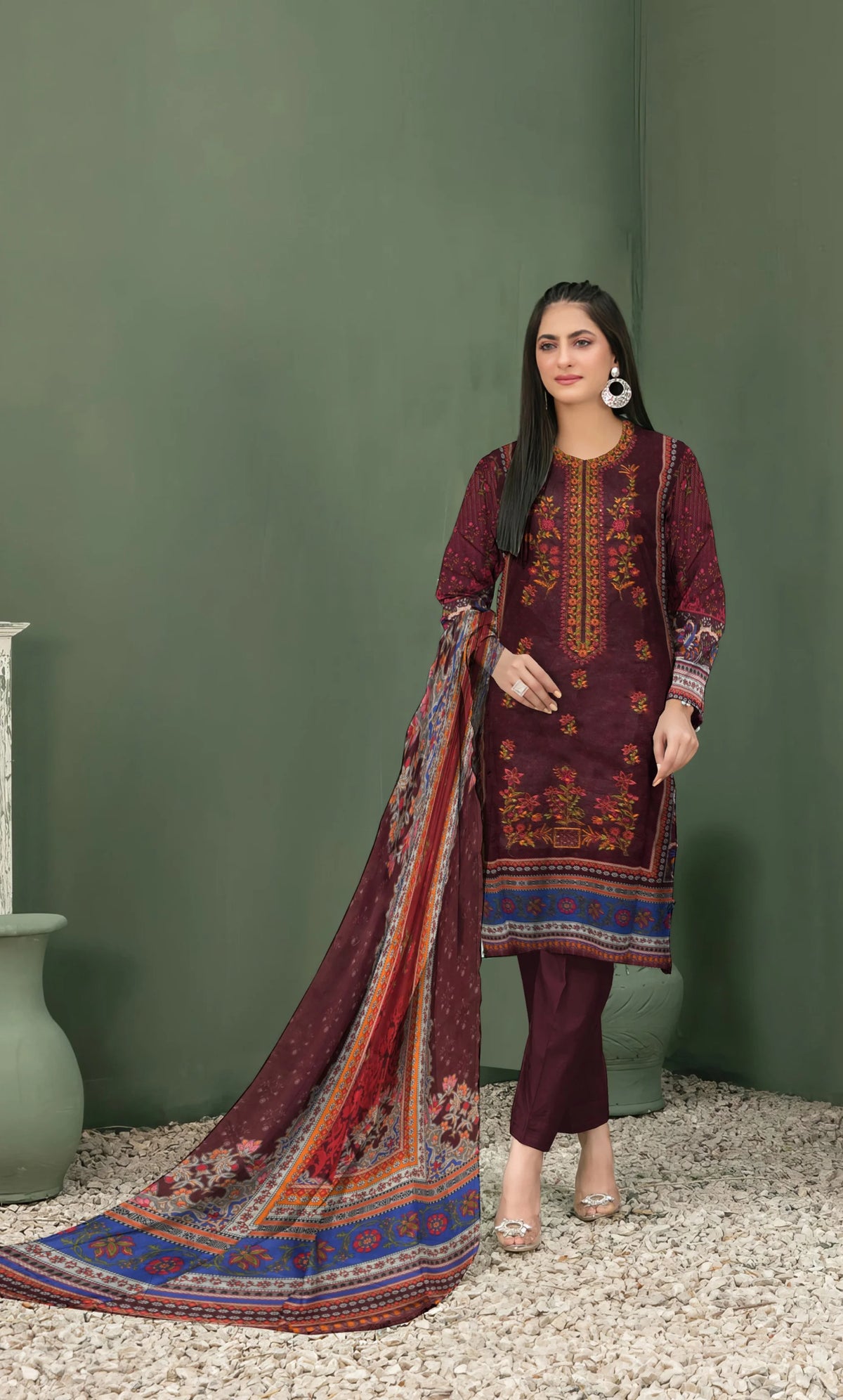 3 Piece Unstitched Embroidered Lawn Suit - BA-V3-10
