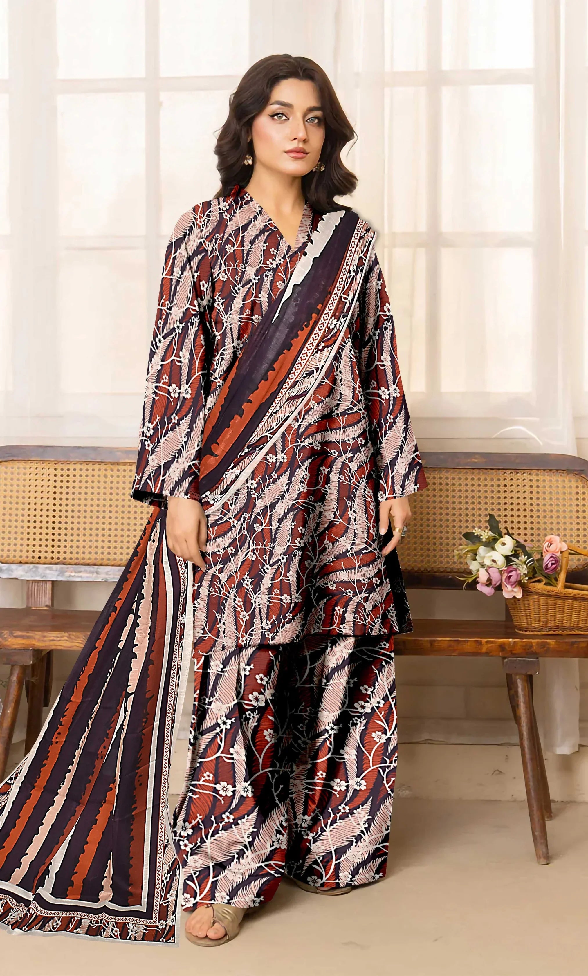 3 Piece Unstitched Premium Lawn Suit- BA-V-14