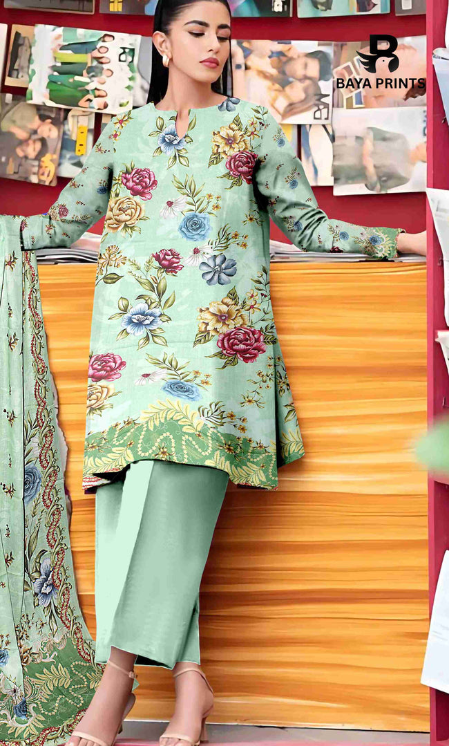 3 Piece Unstitched Printed Lawn Suit -BA-V32-11 Hover Image