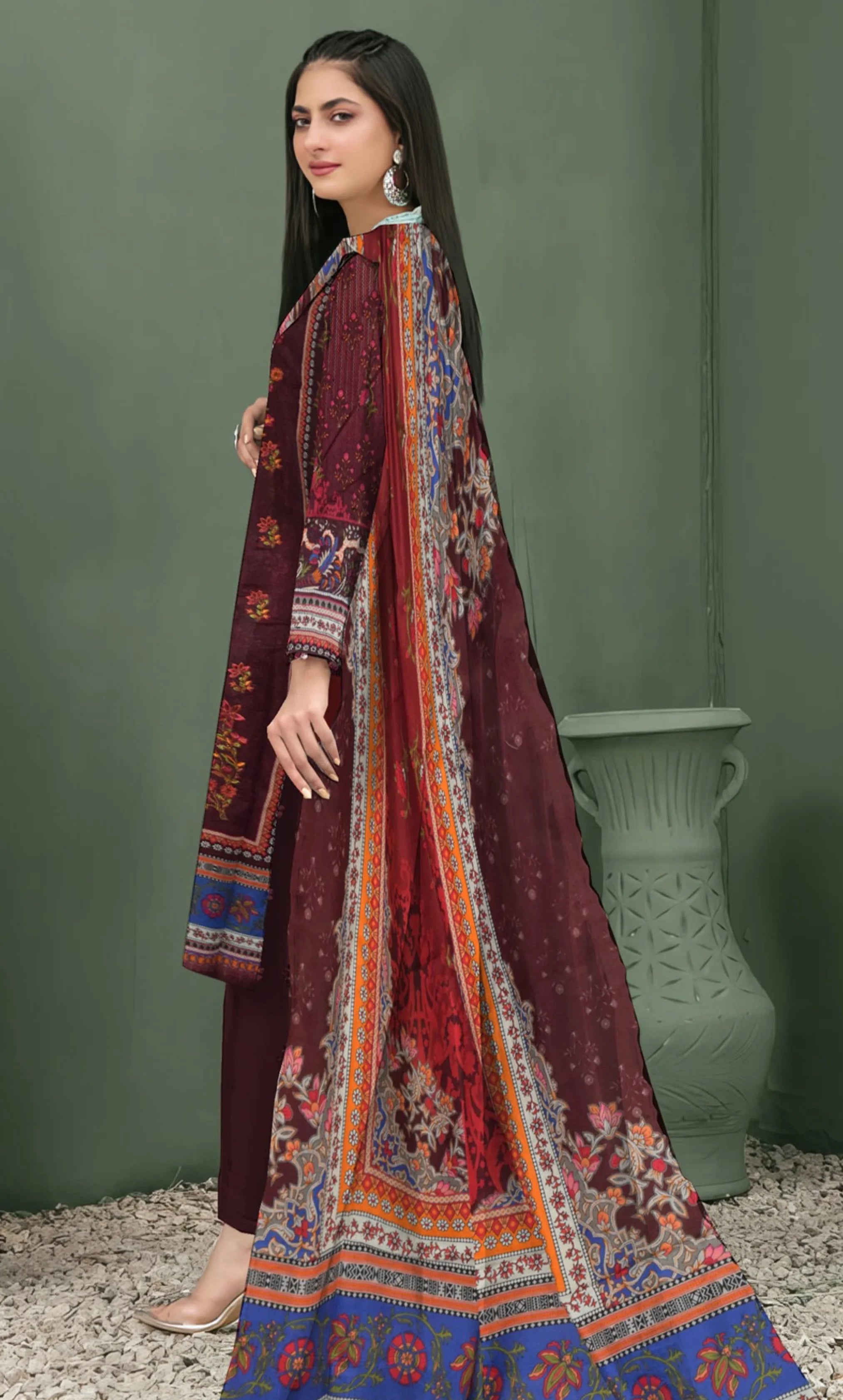 3 Piece Unstitched Embroidered Lawn Suit - BA-V3-10