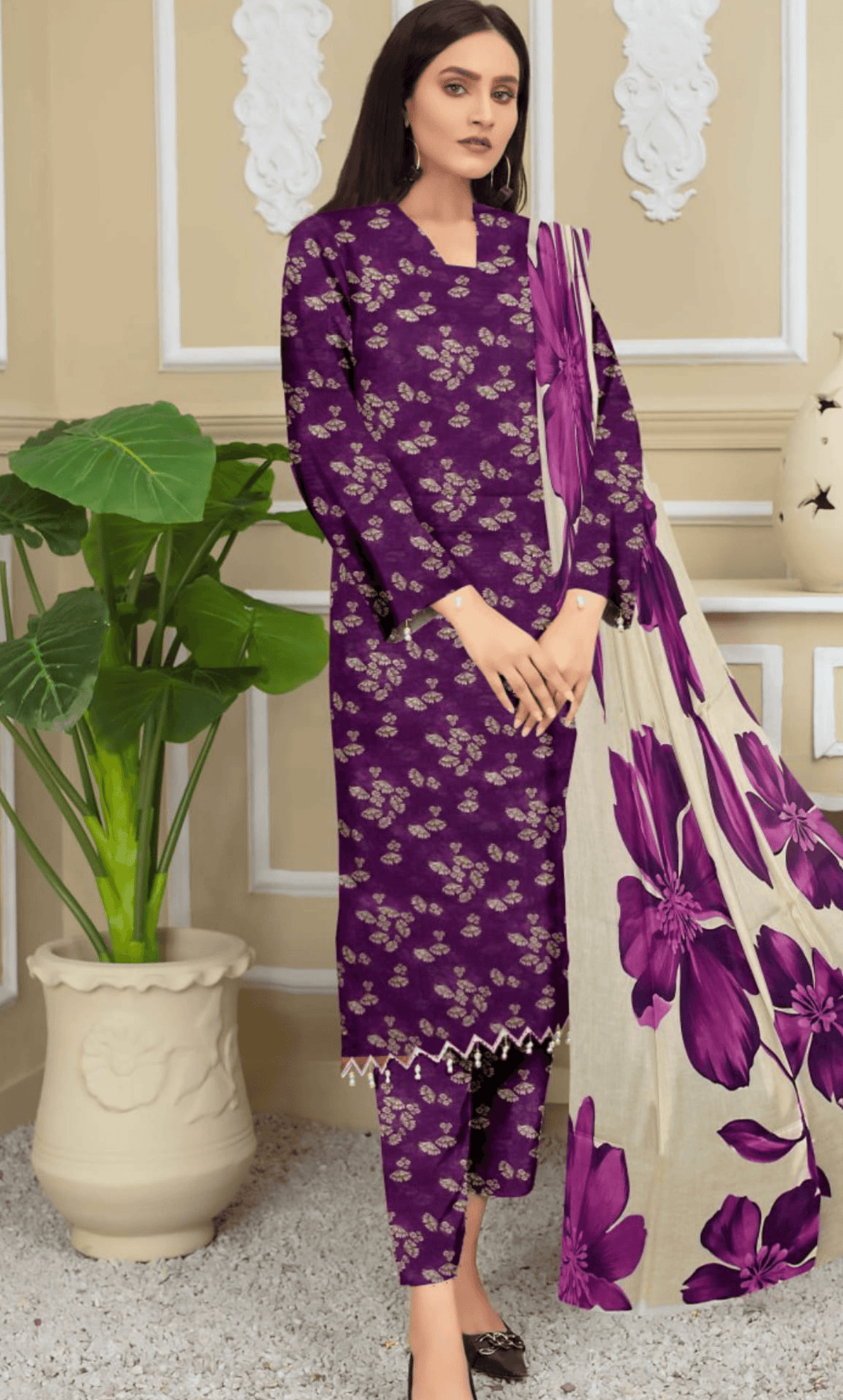 3PC Unstitched Printed Lawn Suit -BA -V12 -13