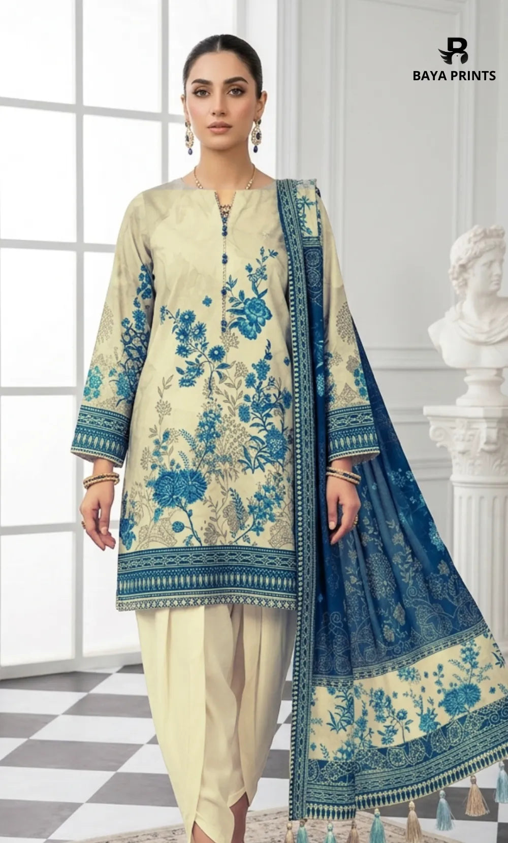 3PC Printed Lawn | Unstitched |  M.B