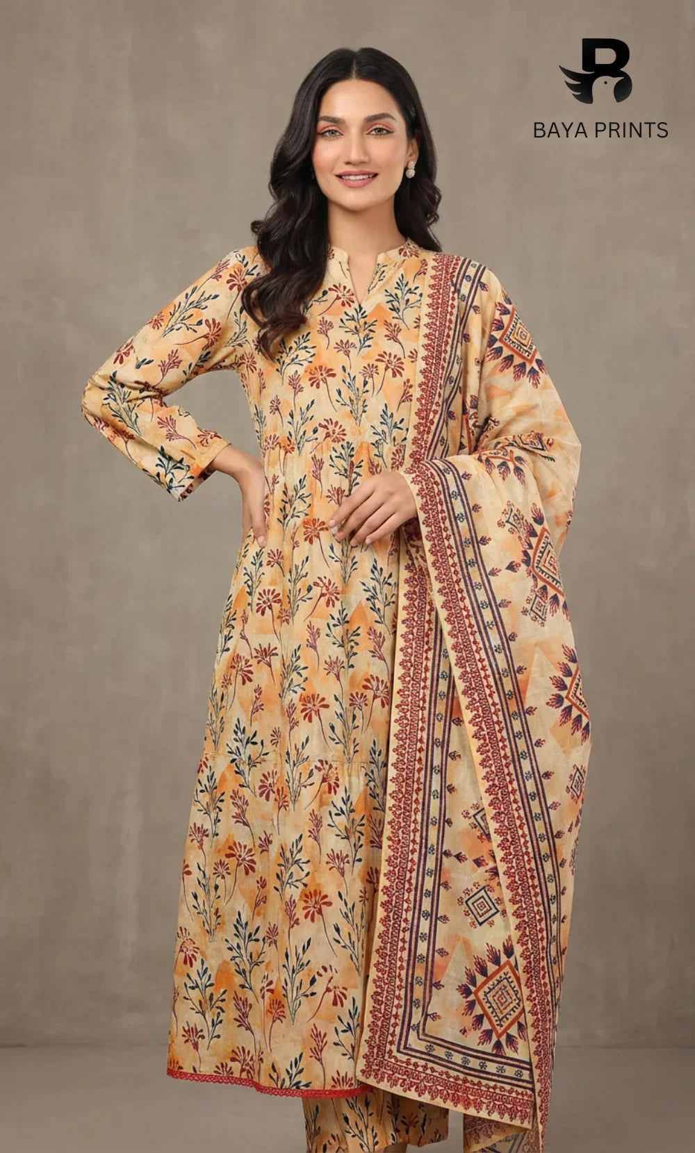 3 Piece Unstitched Premium Lawn Suit- BA-V-14