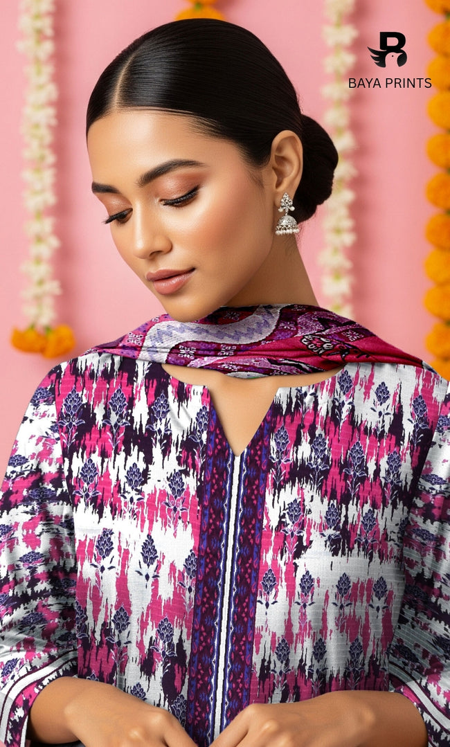 3 Piece Unstitched Printed Doria Viscose Suit with Bamber Dupatta BA-V7-013 Main Image