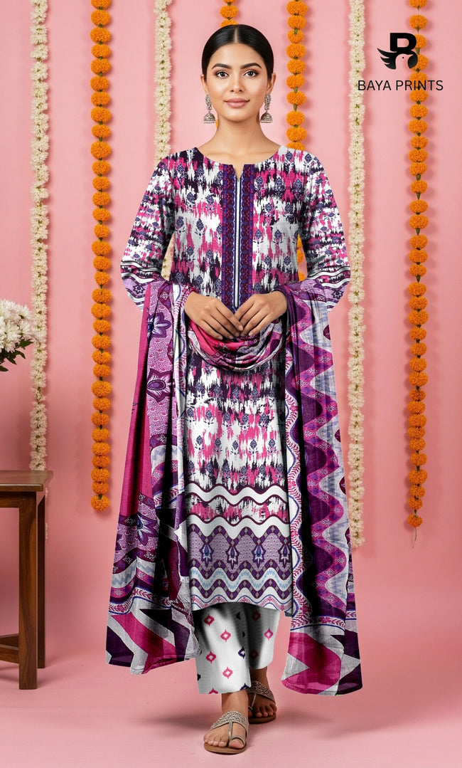 3 Piece Unstitched Printed Doria Viscose Suit with Bamber Dupatta BA-V7-013 Hover Image