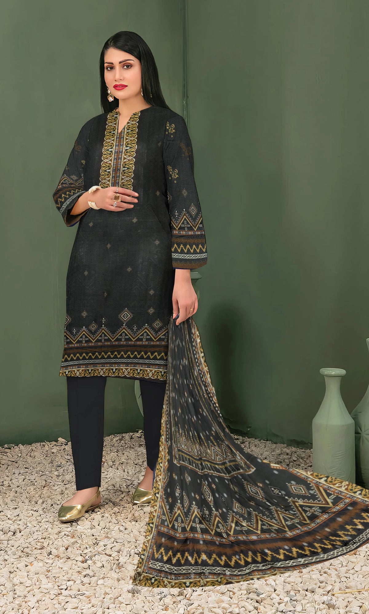 3 Piece Unstitched Printed Lawn Suit With Dobby Shirt - DE-V2-10