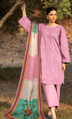 3PC Luxury Embroidered Unstitched Lawn Suit - ZED-V3-01