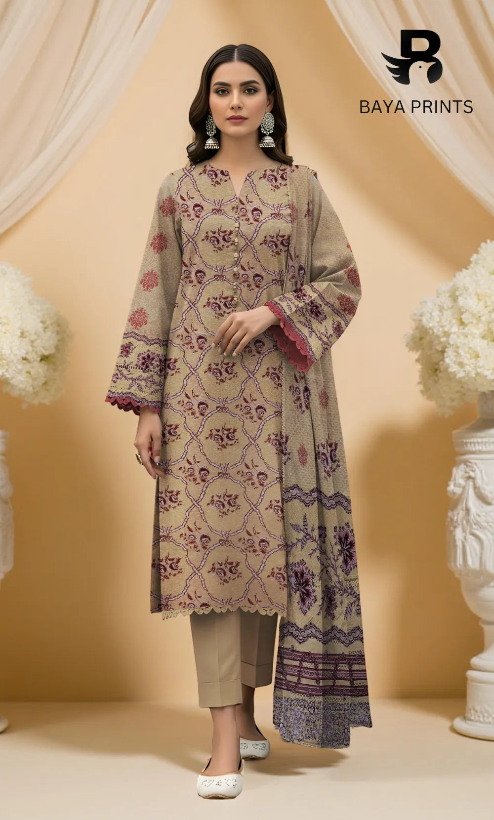 3 Piece Unstitched Karandi Suit BA-V10-10