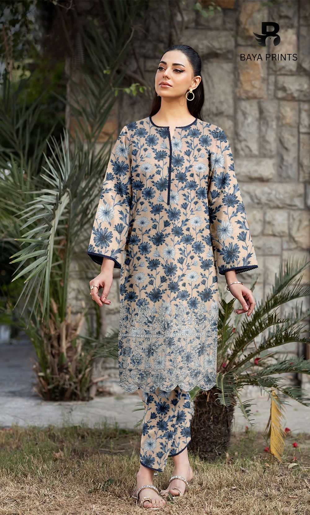 2-Piece Unstitched Dhanak Printed Suit with Embroidered Border-DE-V1-15
