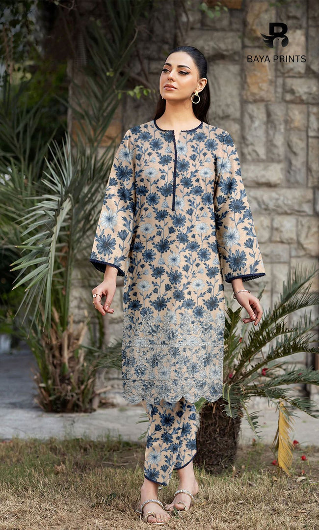 2-Piece Unstitched Dhanak Printed Suit with Embroidered Border-DE-V1-15 Hover Image