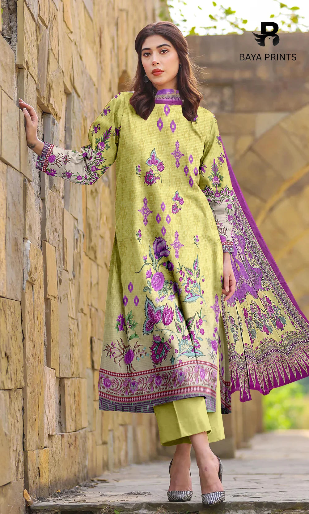 3 Piece Unstitched Printed Viscose Suit With Bamber Chiffon Dupatta - BA-V1-007