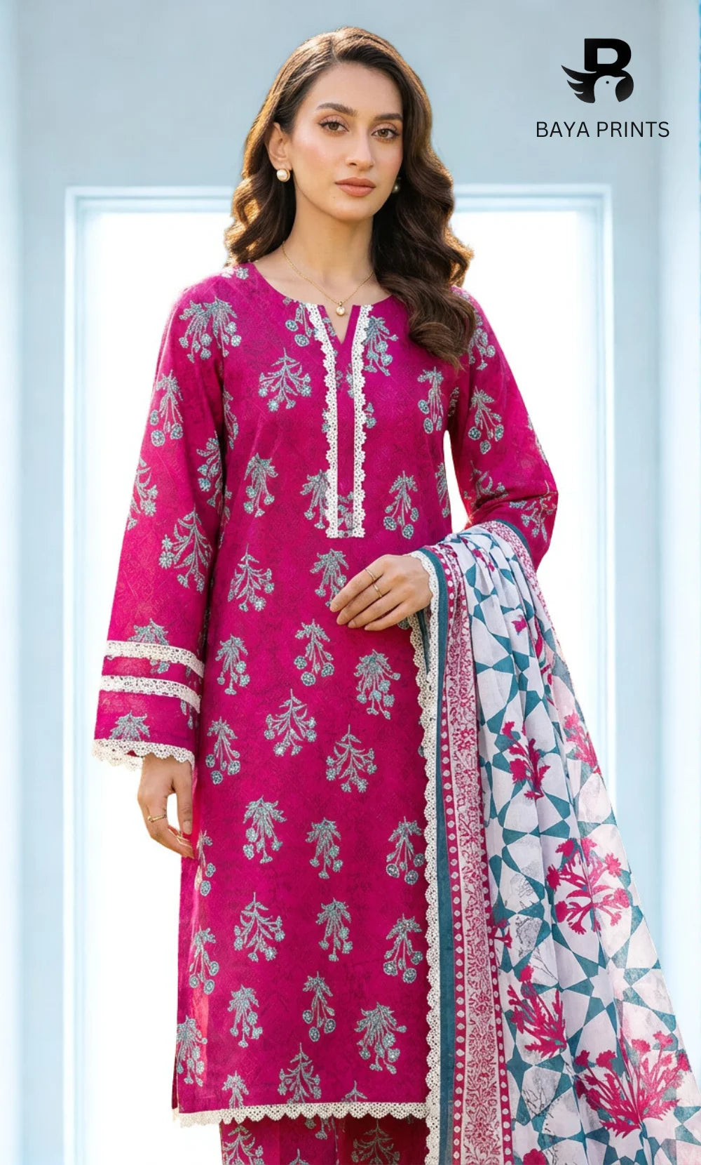 3 Piece Unstitched Printed Doria Linen  Suit  - BA-V4