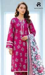 3 Piece Unstitched Printed Doria Linen  Suit  - BA-V4