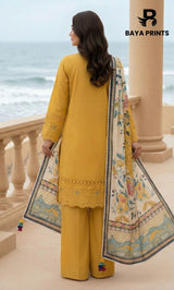 3-Piece Unstitched Luxury Embroidered Lawn Suit - Mustard