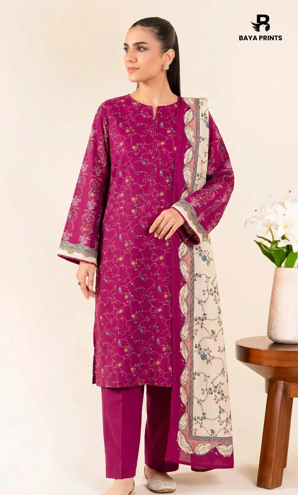 3PC Printed Lawn | Unstitched |  Ethnic by Bayaprints