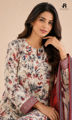 3PC Printed Linen | Unstitched | BA-V1-01