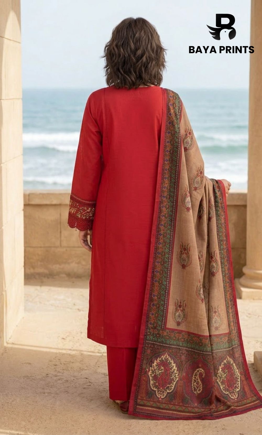 3-Piece Unstitched Luxury Embroidered Lawn Suit - RED