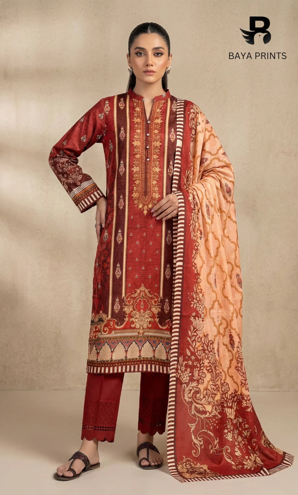 3 Piece Unstitched Printed Dobby Lawn Suit -BA-V18-01