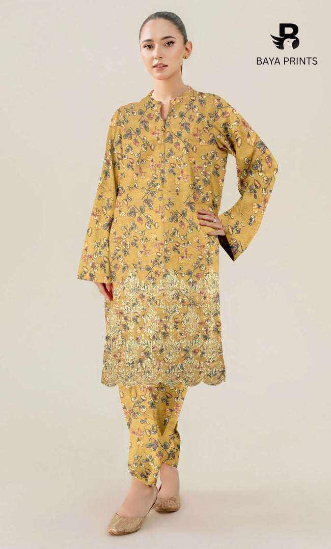 2-Piece Unstitched Dhanak Printed Suit with Embroidered Border-DE-V1-17 Hover Image