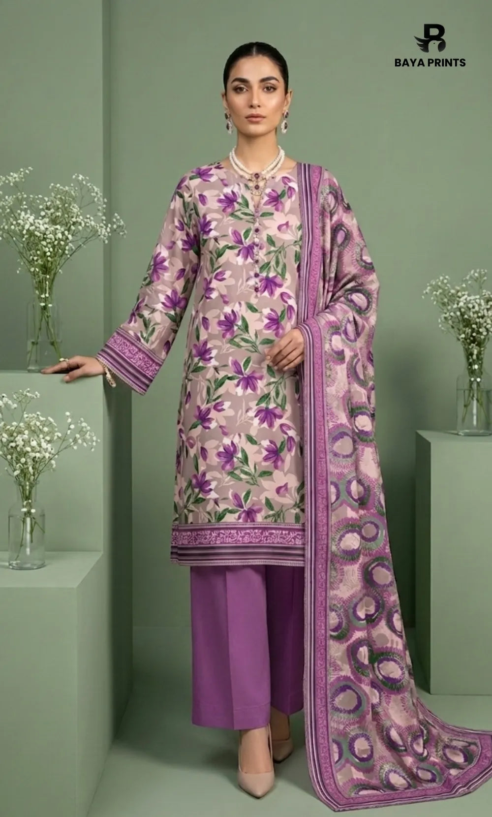 3PC Printed Lawn | Unstitched | BA-V25