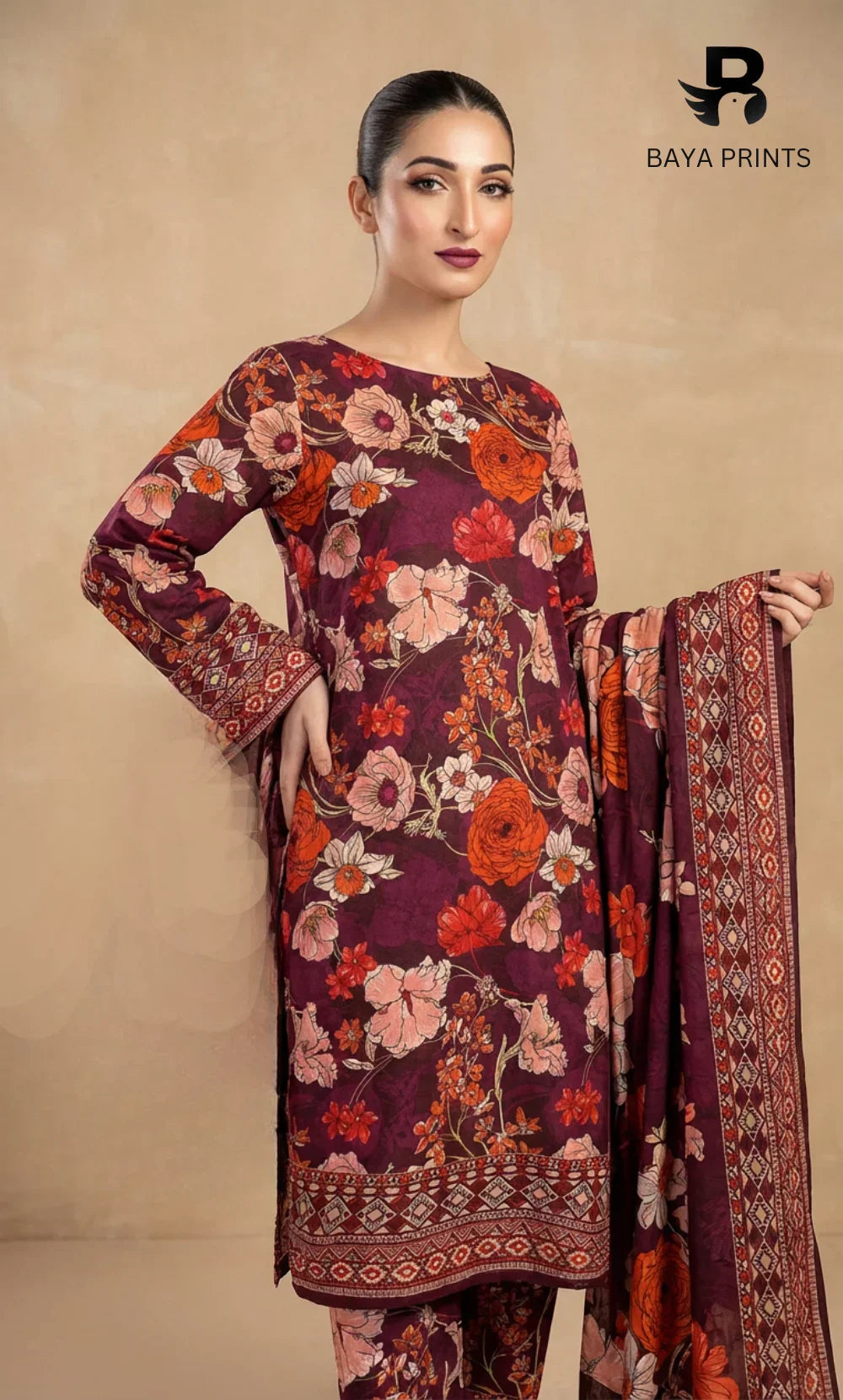 3 Piece Unstitched Printed  Dobby Lawn Suit -BA-V17-01