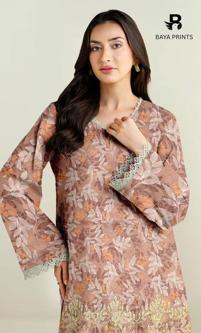 2-Piece Unstitched Dhanak Printed Suit with Embroidered Border-DE-V1-13 Main Image
