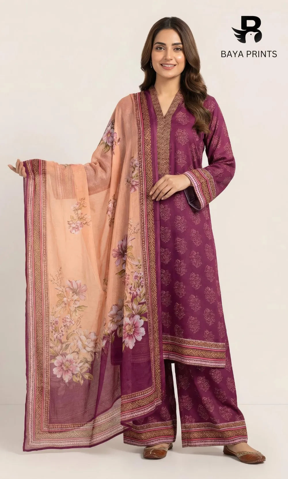 3 Piece Unstitched Printed Viscose Suit-BA-V7