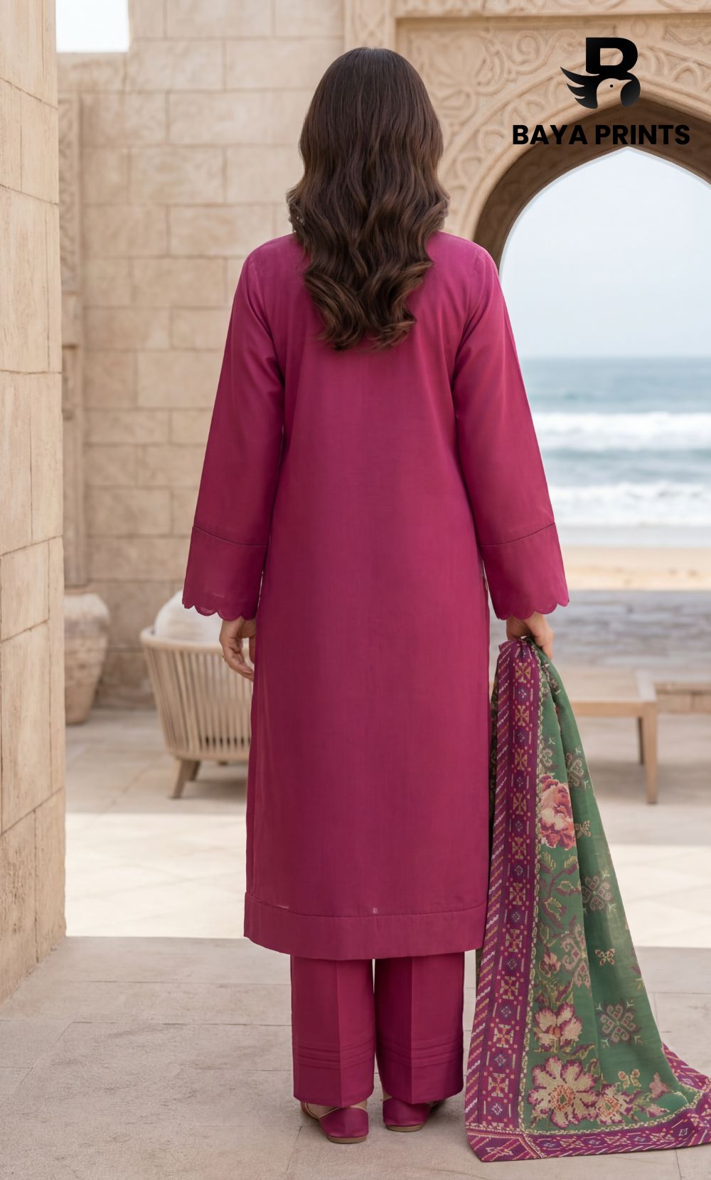 3-Piece Unstitched Luxury Embroidered Lawn Suit - Rich Maroon