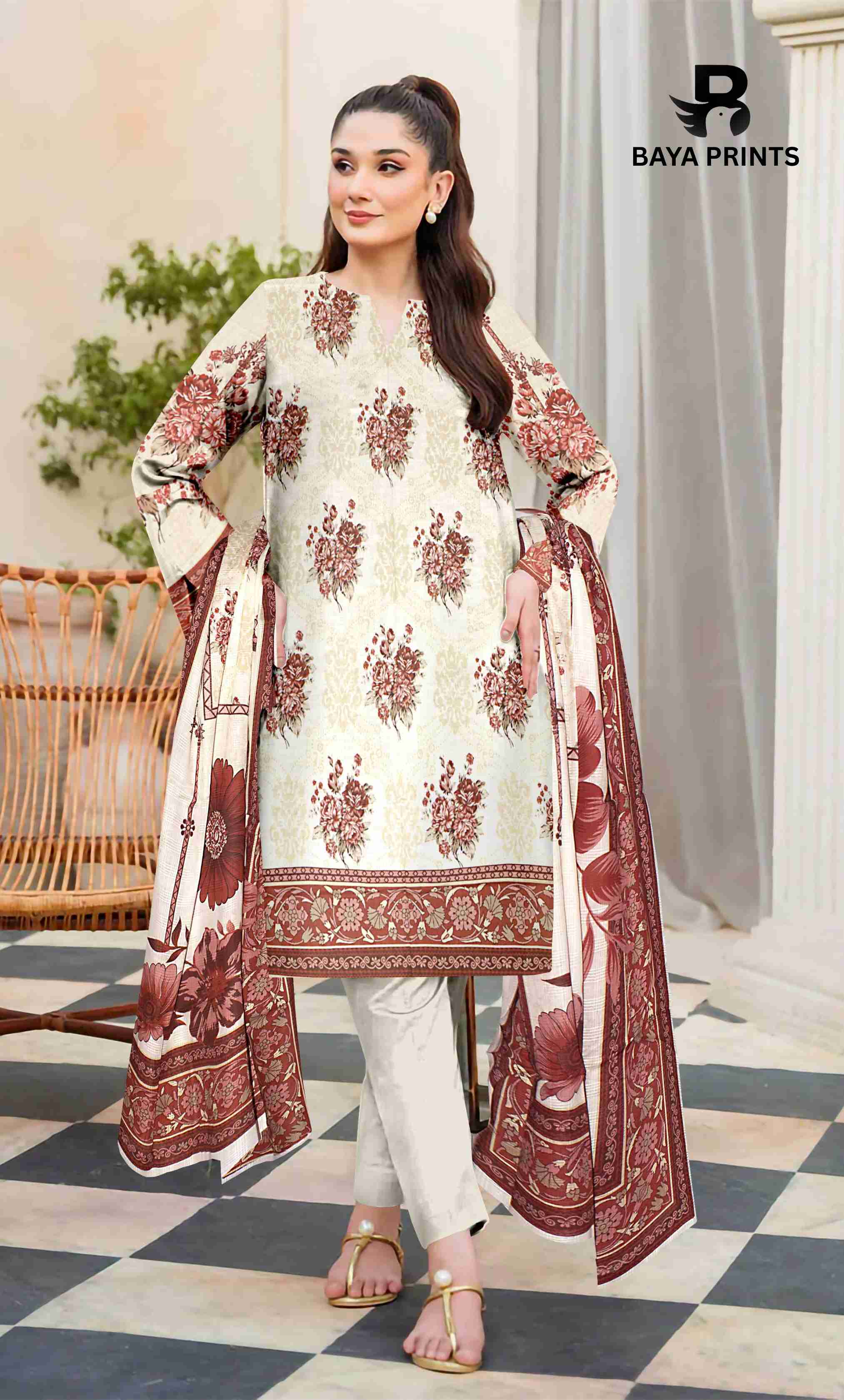 3 Piece Unstitched Printed Lawn Suit -BA-V32-1