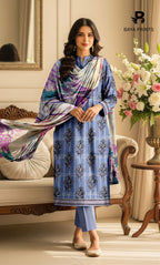 3 Piece Unstitched Printed Doria Viscose Suit with Bamber Dupatta BA-V7-023