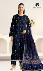 3 Piece Unstitched Printed Doria Linen  Suit  - BA-V3-006