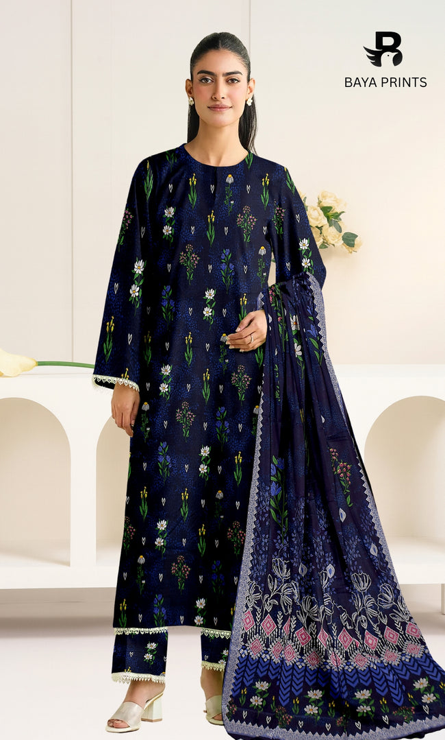 3 Piece Unstitched Printed Doria Linen  Suit  - BA-V3-006 Main Image