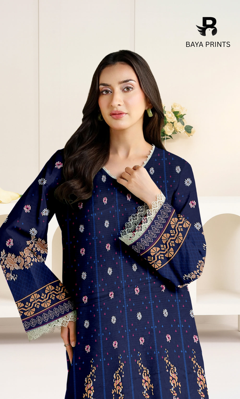 3 Piece Unstitched Printed Viscose Suit With Bamber Chiffon Dupatta - BA-V1-006