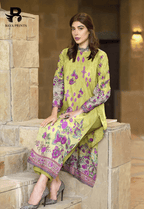 3 Piece Unstitched Printed Viscose Suit With Bamber Chiffon Dupatta - BA-V1-007