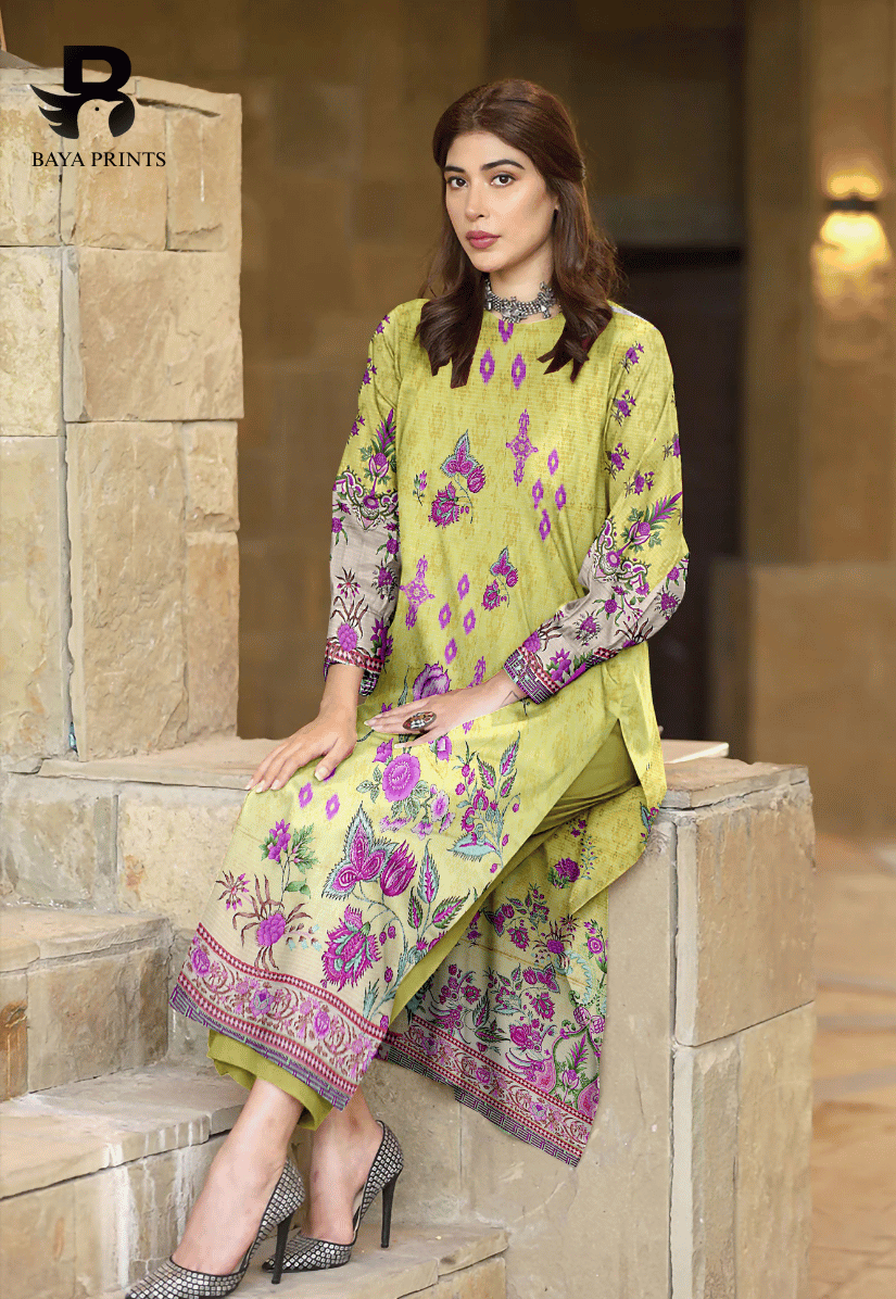3 Piece Unstitched Printed Viscose Suit With Bamber Chiffon Dupatta - BA-V1-007