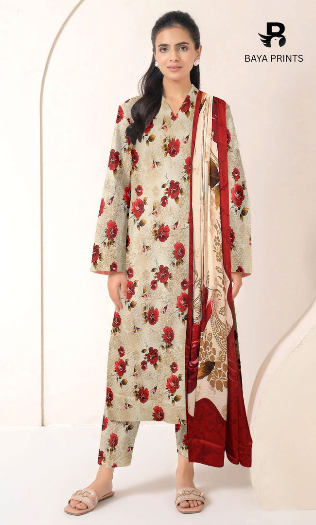 3 Piece Unstitched Printed Doria Linen  Suit  - BA-V3-008 Main Image