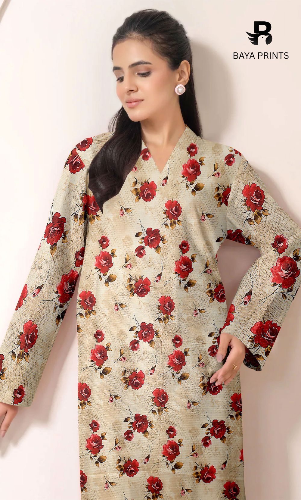 3 Piece Unstitched Printed Doria Linen  Suit  - BA-V3-008