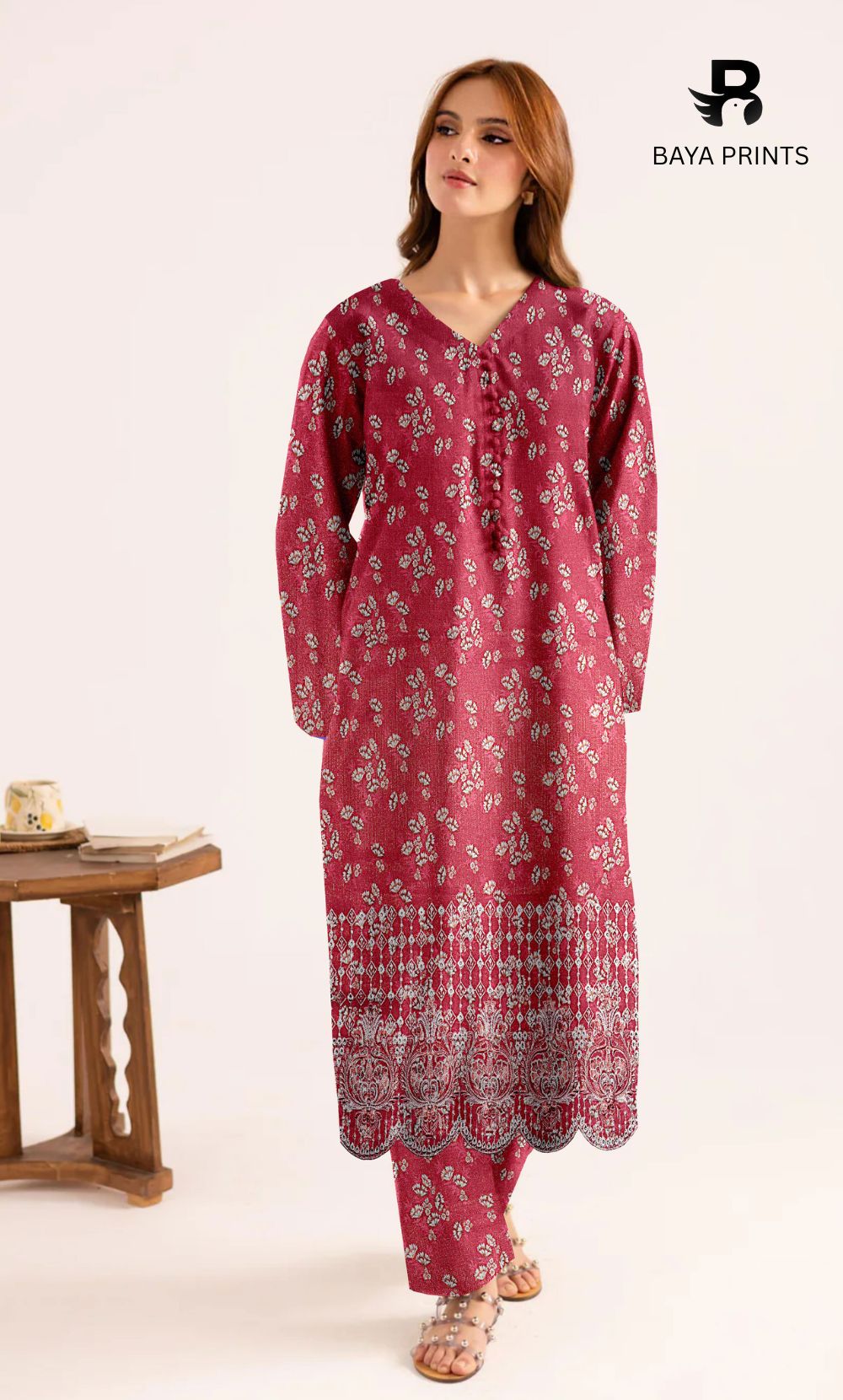 2-Piece Unstitched Dhanak Printed Suit with Embroidered Border-DE-V1-14