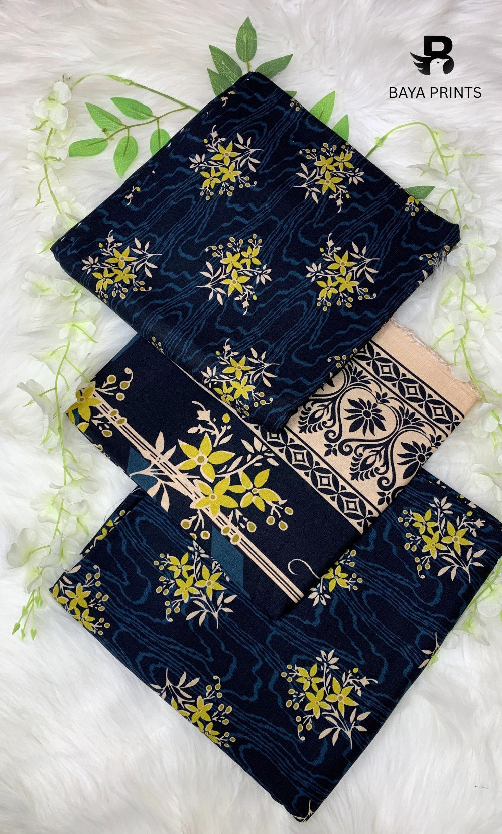 3 Piece Unstitched Printed Doria Linen  Suit  - BA-V4