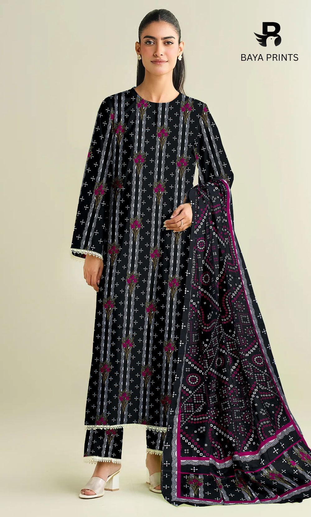 3 Piece Unstitched Printed Doria Linen  Suit  - BA-V4