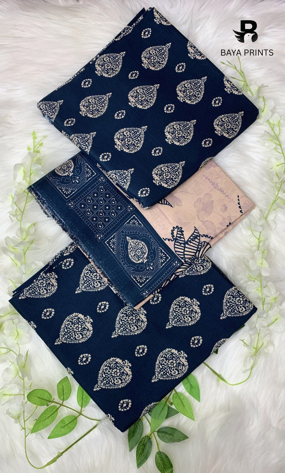 3 Piece Unstitched Printed Doria Linen  Suit  - BA-V3-003