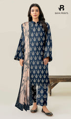 3 Piece Unstitched Printed Doria Linen  Suit  - BA-V3-003