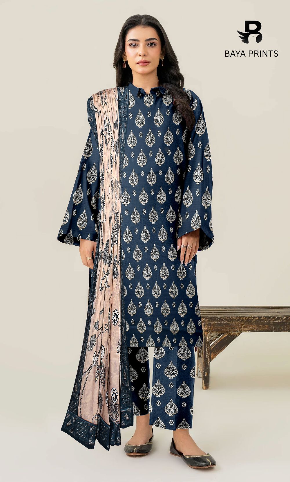 3 Piece Unstitched Printed Doria Linen  Suit  - BA-V3-003