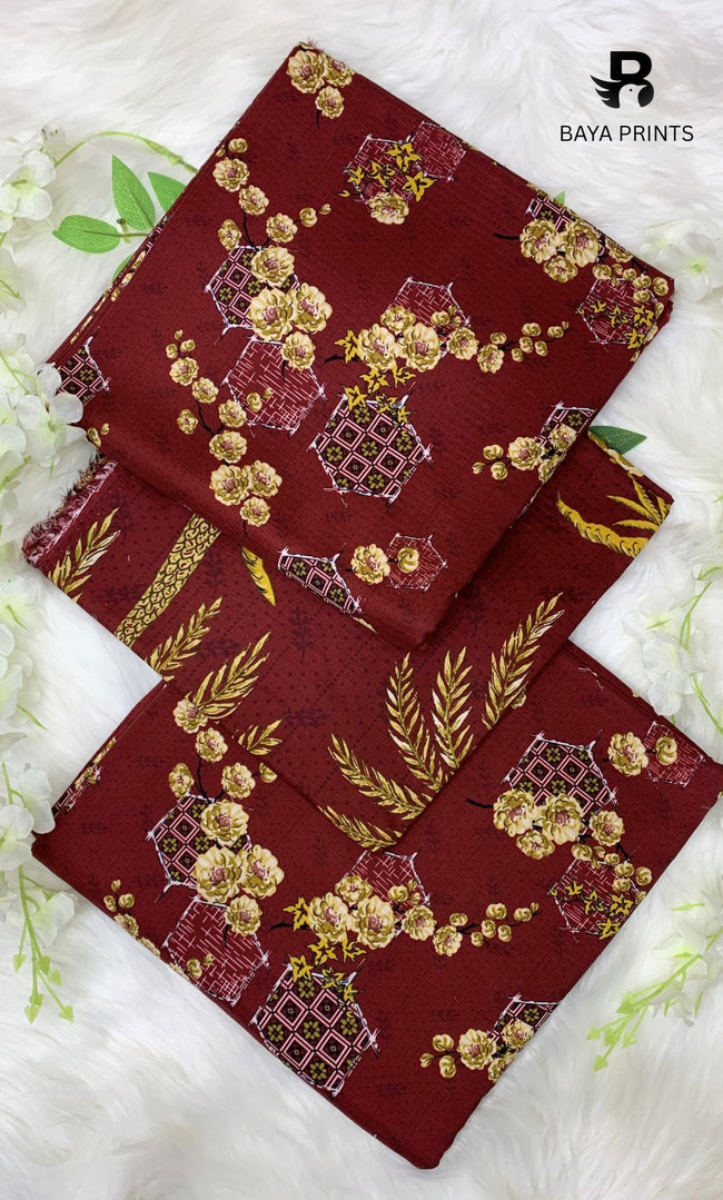 3 Piece Unstitched Printed Doria Linen  Suit  - BA-V4 Hover Image