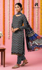 3 Piece Unstitched Printed Doria Viscose Suit with Bamber Dupatta BA-V7-020