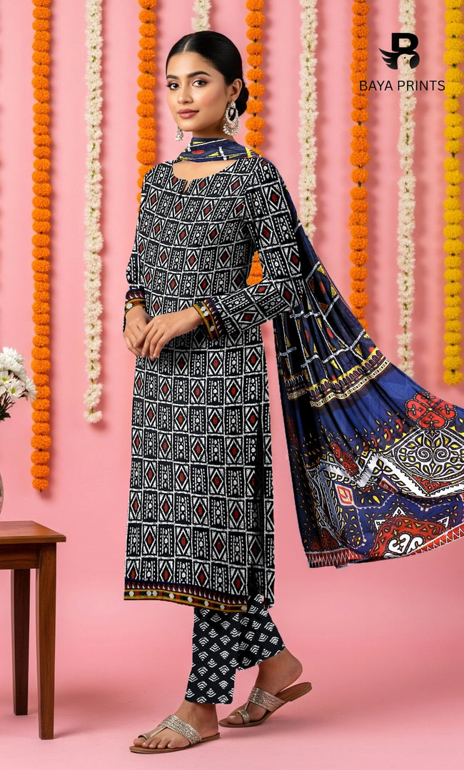 3 Piece Unstitched Printed Doria Viscose Suit with Bamber Dupatta BA-V7-020 Main Image
