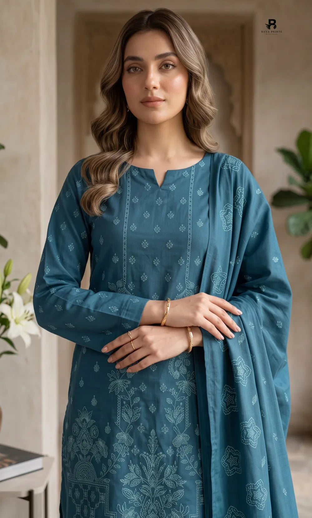 3PC Premium Embroidered Dhanak | Unstitched | AABROO