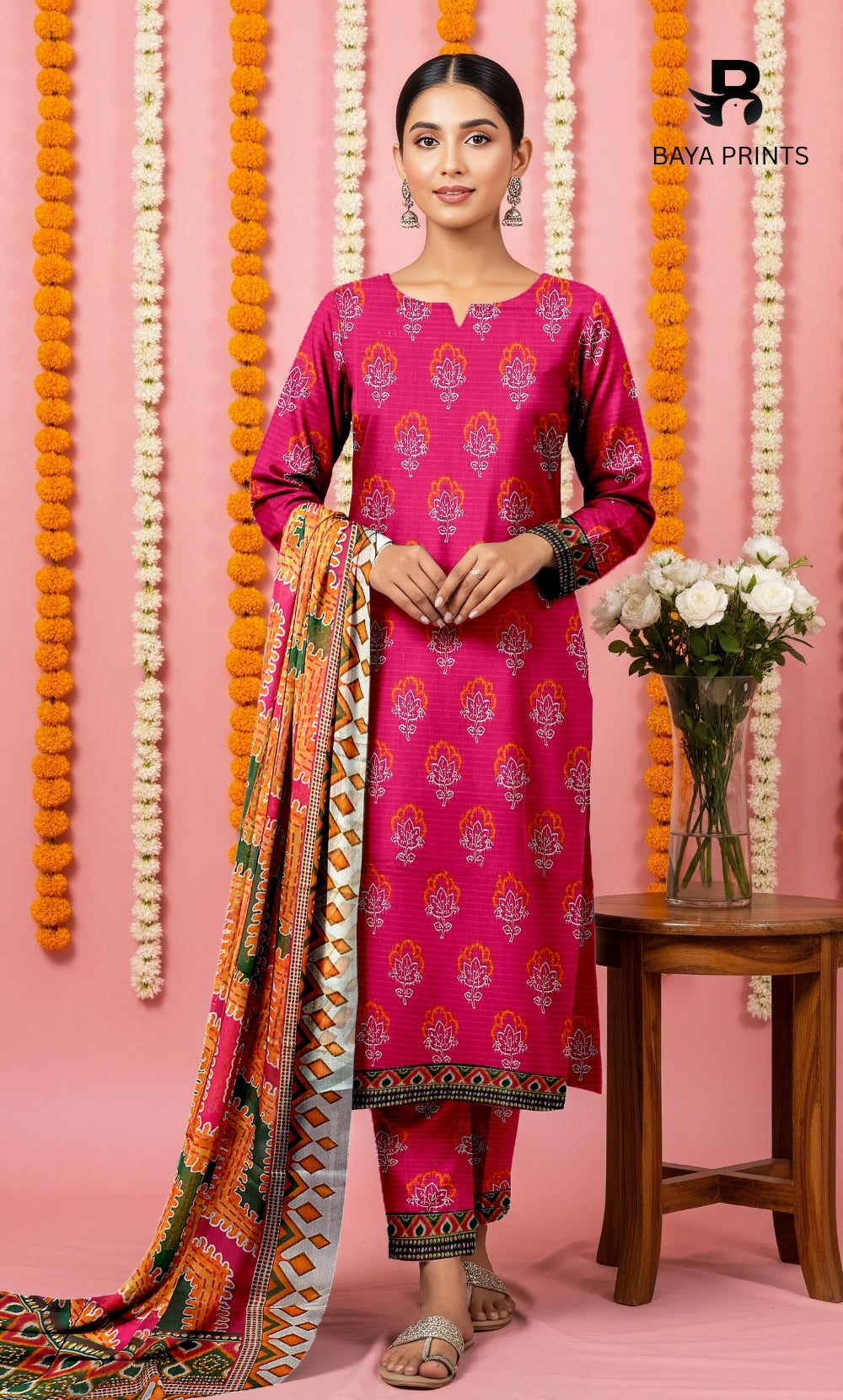 3 Piece Unstitched Printed Doria Viscose Suit with Bamber Dupatta BA-V7-010